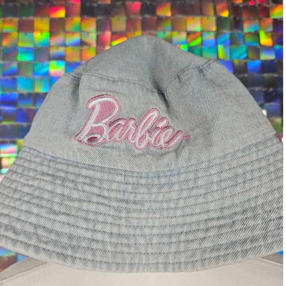 Barbie Denim Bucket Hat Pink Embroidered Logo Forever 21 Women's Accessory